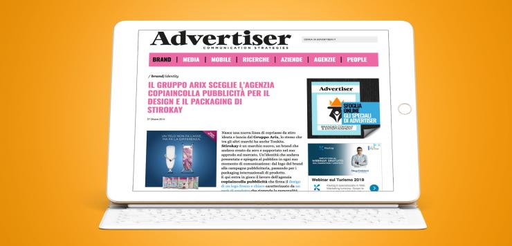 L'articolo di Advertiser riferito al progetto di copiaincolla per il branding e la comunicazione di Stirokay