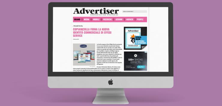 L'articolo di Advertiser a proposito del progetto di branding e packaging Marina firmato copiaincolla