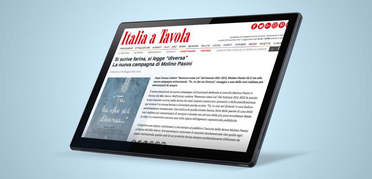 L'articolo di Italia a Tavola che parla della campagna Molino Pasini firmata copiaincolla