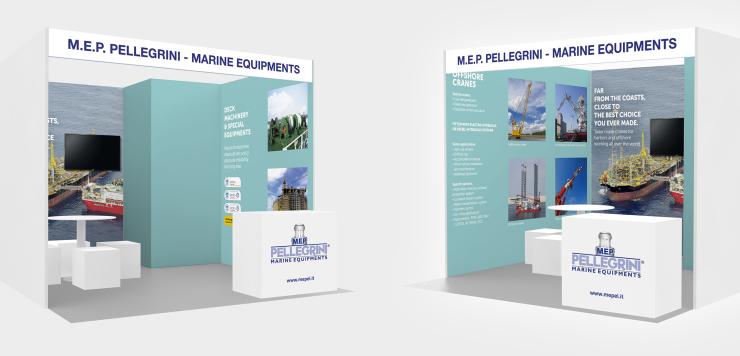 Ricostruzione dello stand allestito dalla nostra agenzia di comunicazione per MEP Marine Equipments Pellegrini