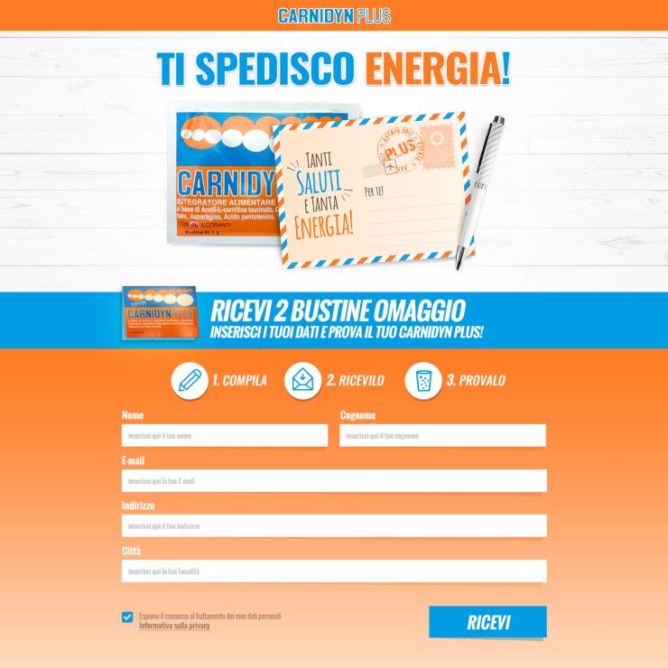 Landing page su campagna campioni estate per Carnidyn Plus - copiaincolla