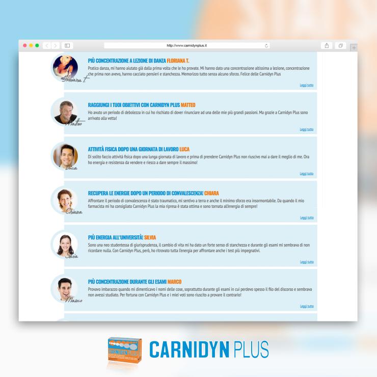 Sezione testimonianze nel sito web per Carnidyn Plus - copiaincolla