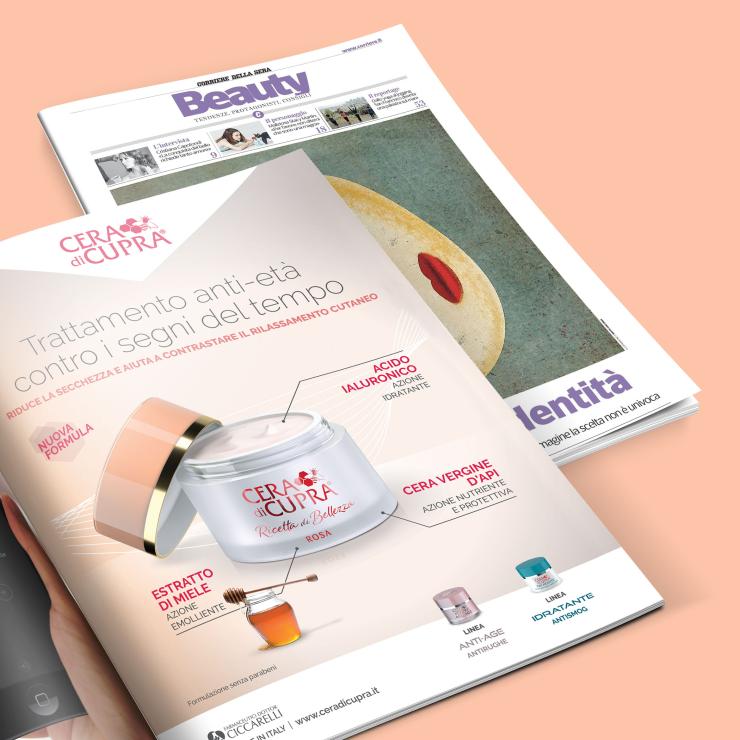 I layout realizzati per Cera di Cupra sui periodici femminili - copiaincolla