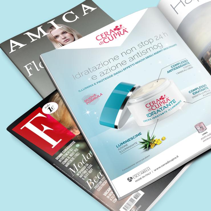 I layout realizzati per Cera di Cupra sui periodici femminili - copiaincolla