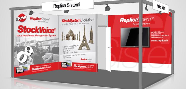Lo stand fieristico allestito per un evento di Replica Sistemi dall'agenzia di comunicazione copiaincolla - copiaincolla